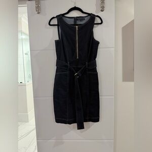 White House Black Market Black Sleeveless Belted Mini Dress with Front Zip